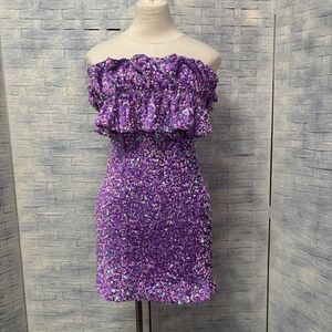 Allison + Kelly Tube Dress Mini Womens Medium Sparkly Purple Sequin Ruffle Party